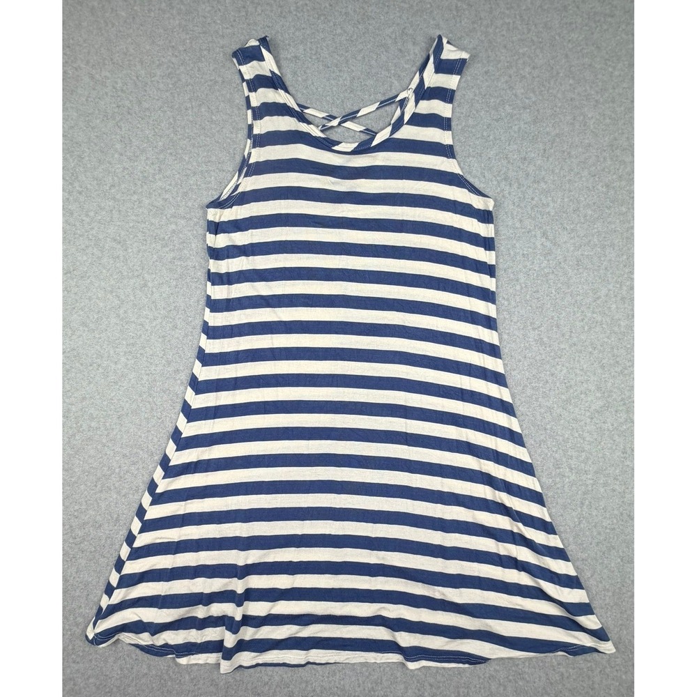 Womens Navy Blue White Striped Sleeveless Lattice Back Swing Dress No Size Tag